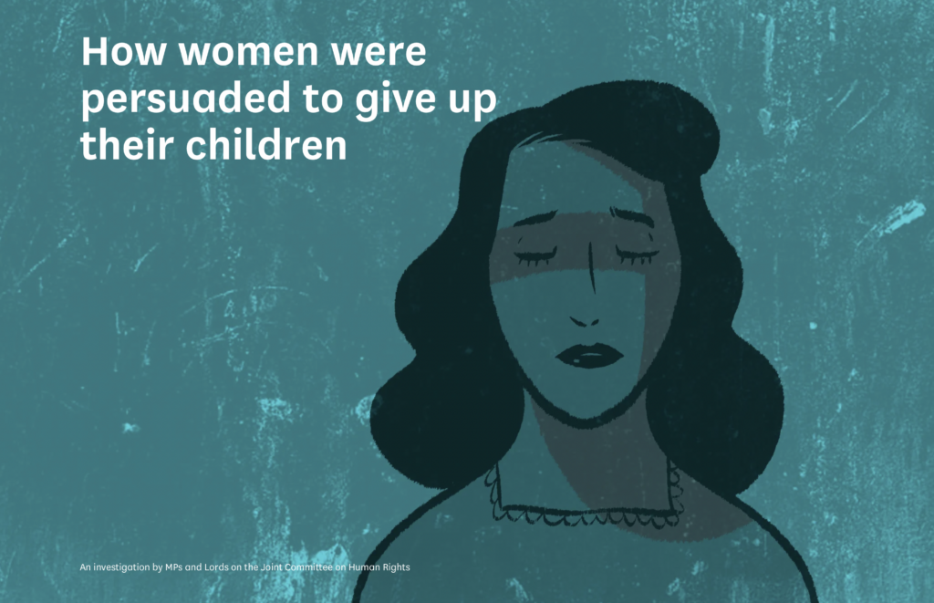 image of women on a brochure titled how women were persuaded to give up their children